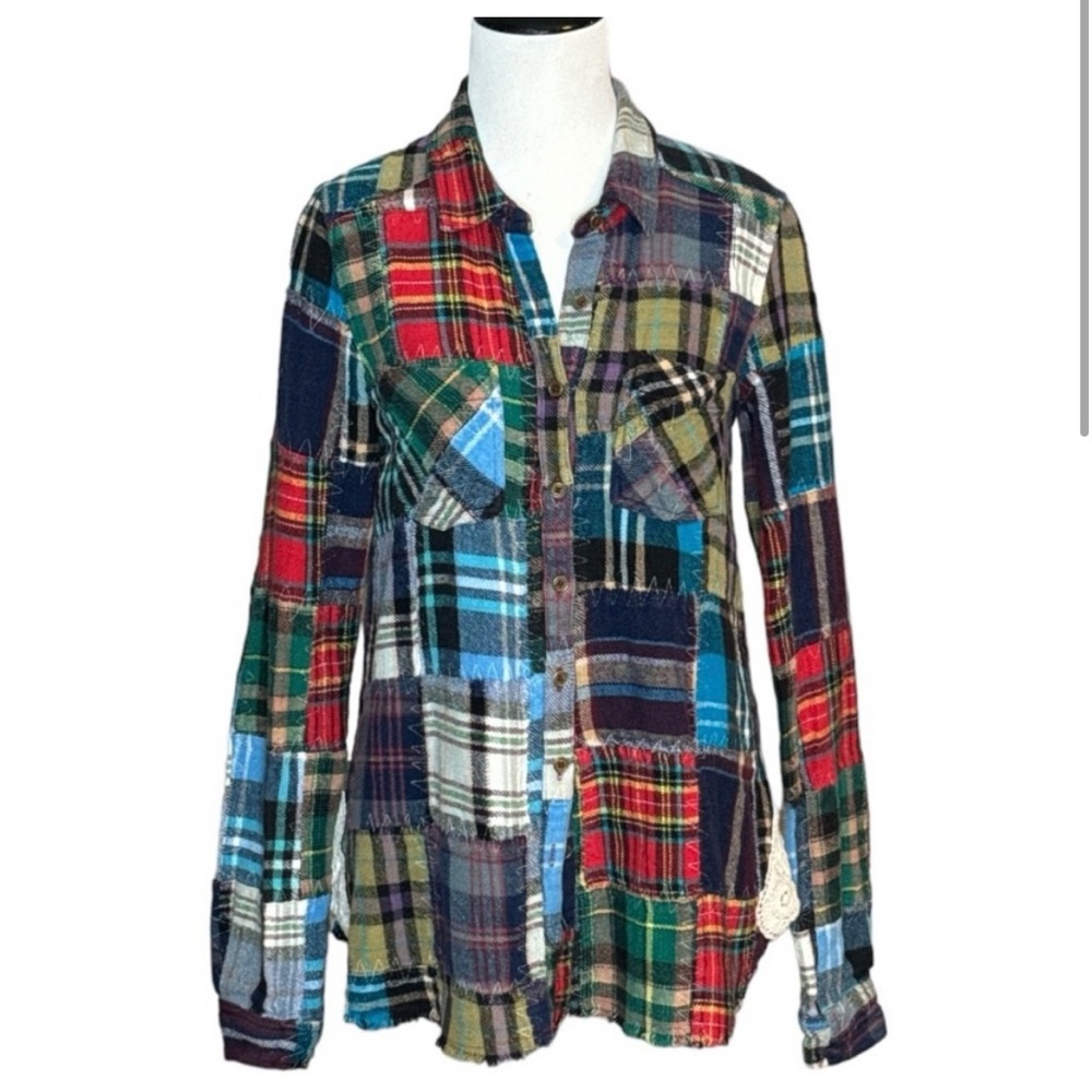 Free People Lost in Plaid Patched Button Down
